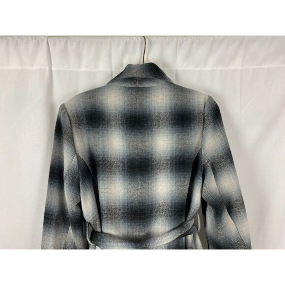 Robert Lewis Blue Gray Plaid Ruffled Belted Jacket Women's Medium. - Picture 12 of 16